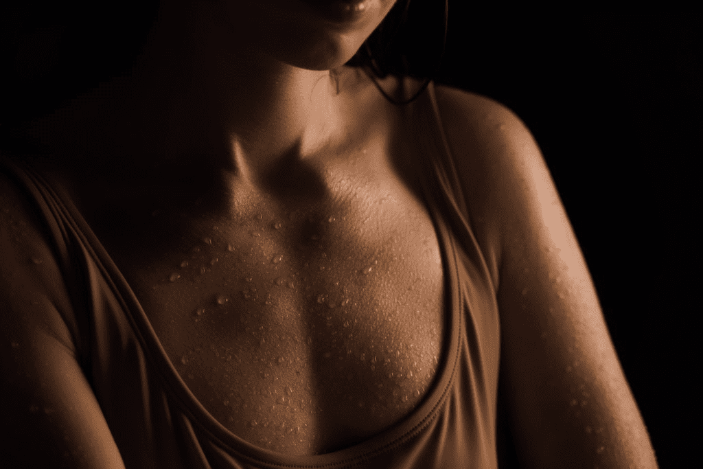 Close-up do peito molhado de uma mulher.
